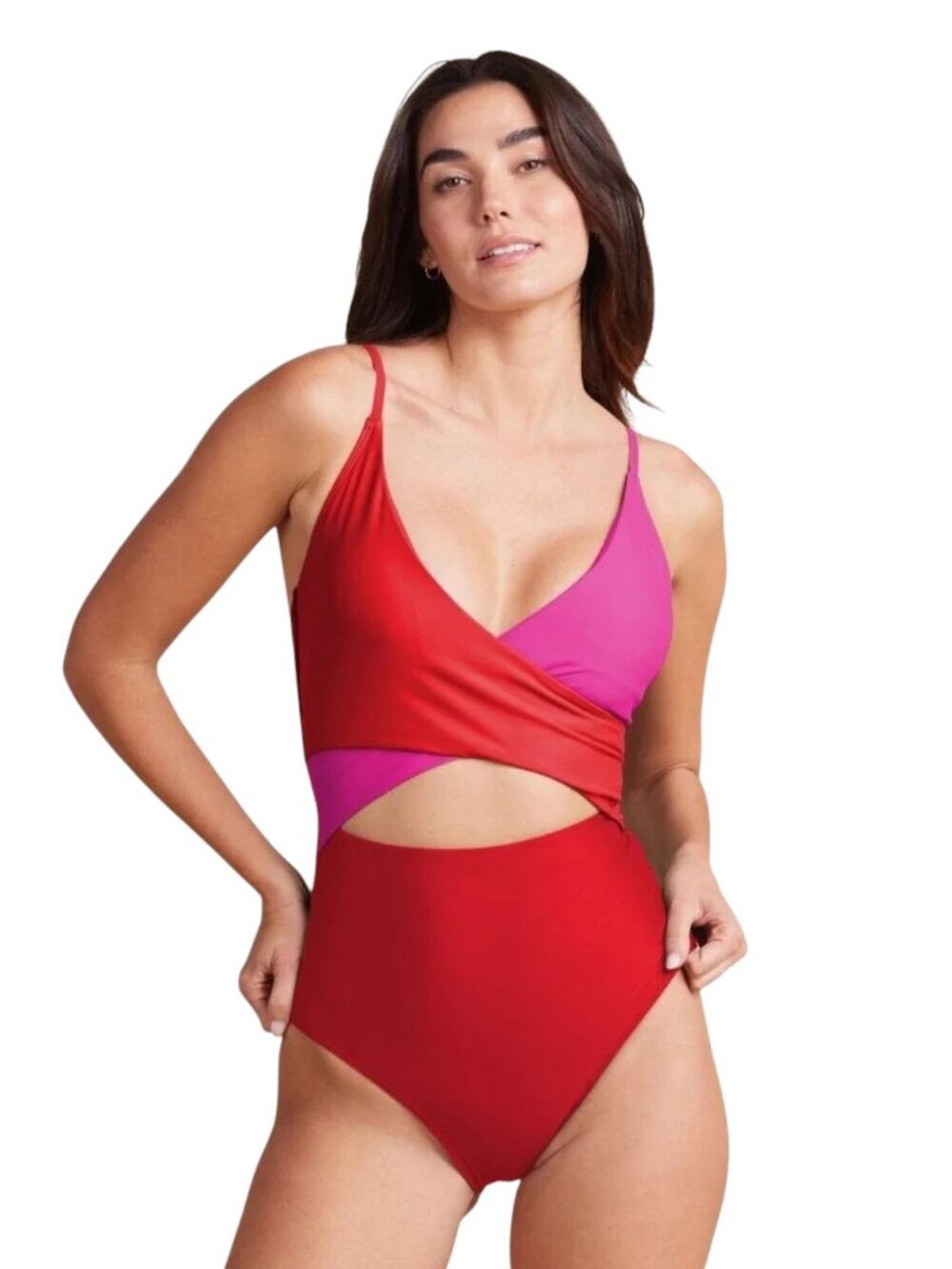 NWOT Summersalt Red & Pink Colorblock Cut-Out One-Piece Swimsuit Size 16